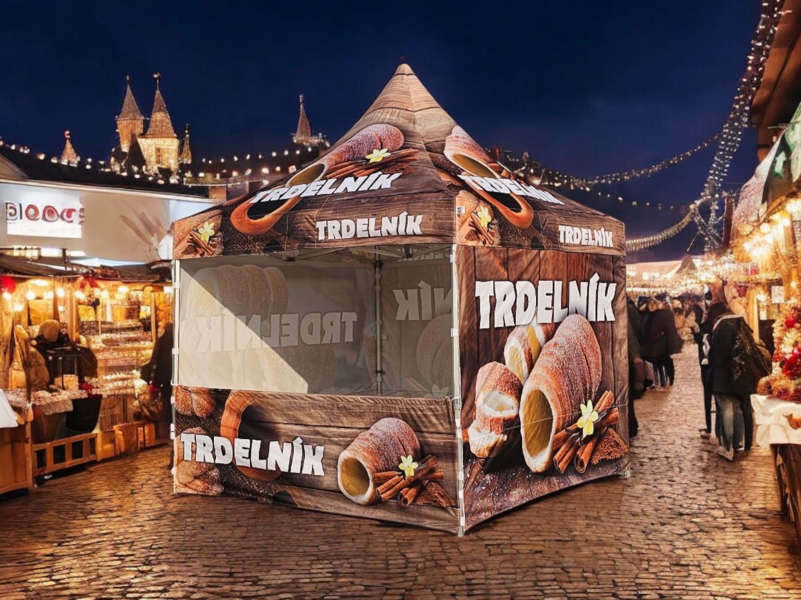 TENTino SET - Nůžkový párty stan 3x3 m s grafikou TRDELNÍK Typ konstrukce: BIG HEXAGON S VYŠŠÍ ŠPICÍ